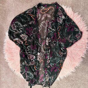 H&M Green and Purple Floral Kimono